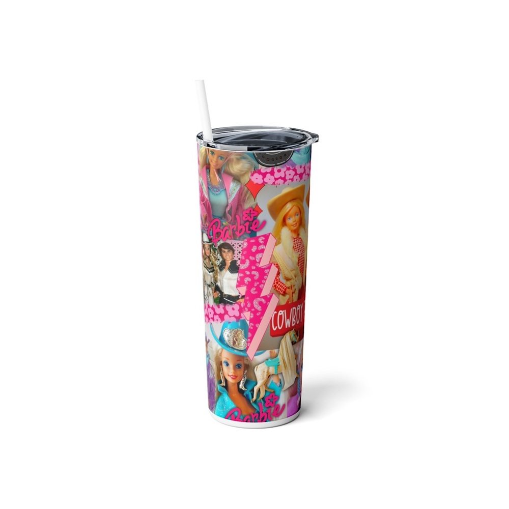 🎀RARE BARBIE Barbie Western Collage 20 oz Skinny Tumbler, Barbie Gift 🎀 - Picture 6 of 7